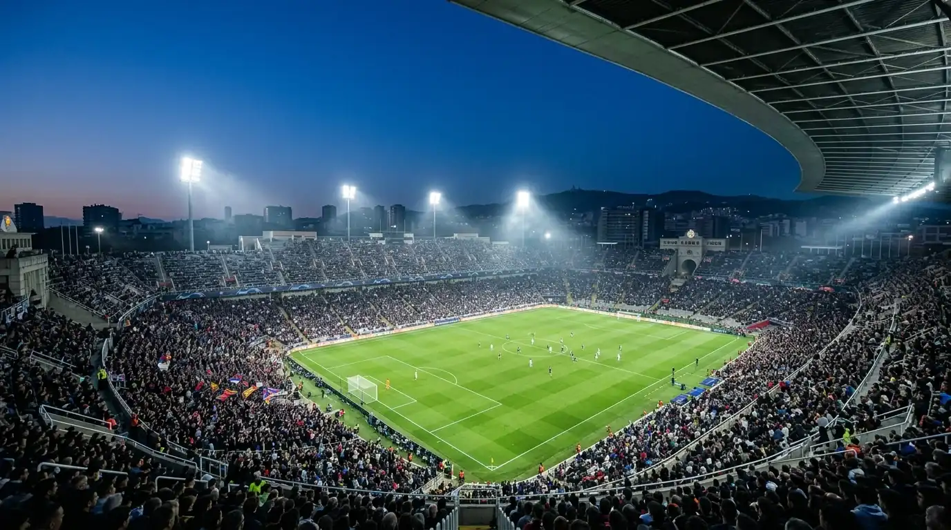 Voll besetztes Champions-League-Stadion bei Nacht unter Flutlicht als Sinnbild des deutschen Wettmarkts