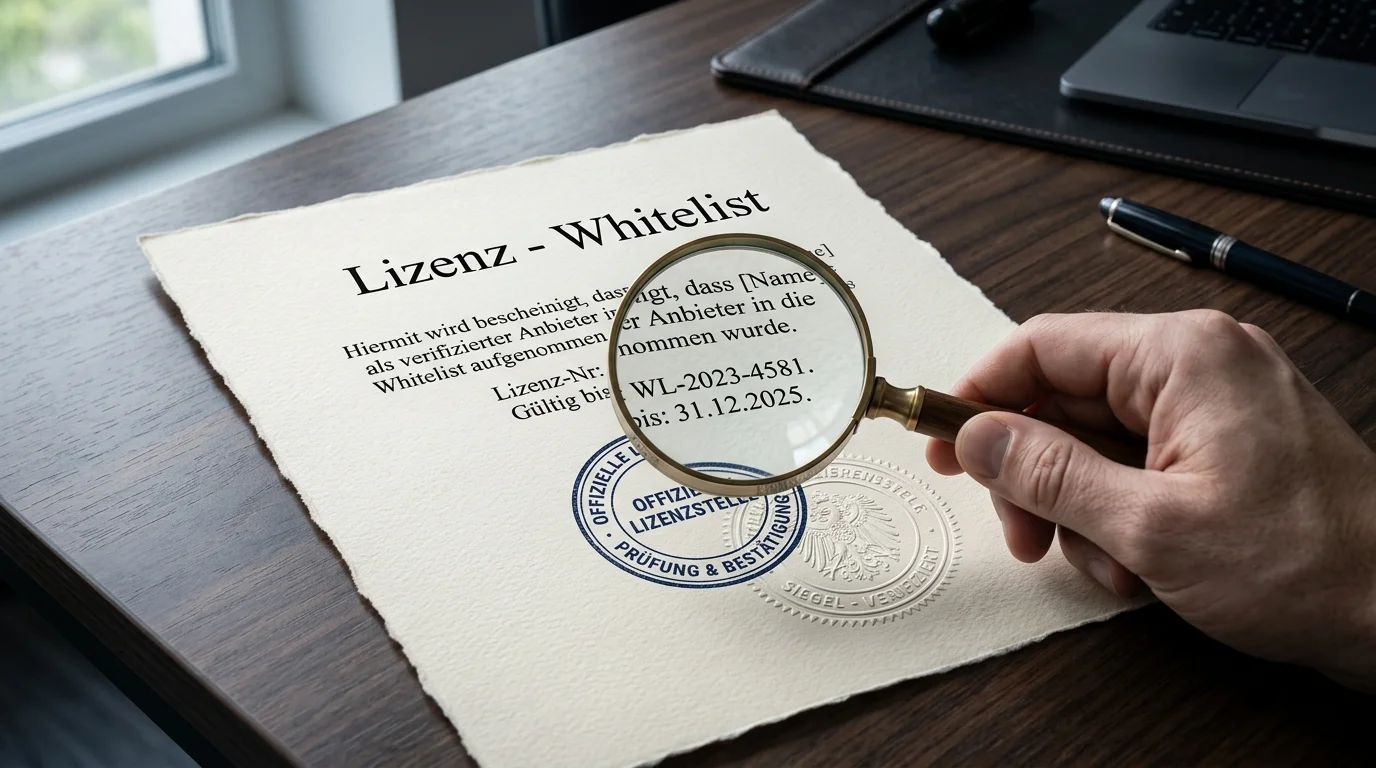 Amtliches deutsches Lizenzdokument mit Prägesiegel als Sinnbild der GGL-Whitelist-Prüfung